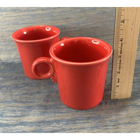 2 VTG Homer Laughlin Fiestaware Coffee Mugs Bright Red 10oz O Ring Handle Cups - Picture 5 of 7